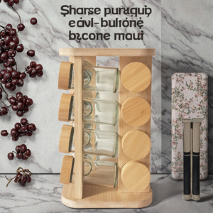गर्म बिक्री बहु-समारोह बांस घूर्णन मसाला रैक आयोजक रैक आयोजक रसोई के लिए ग्लास जार + बीज लिड्स के साथ - Product Image 5