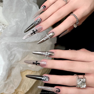 <span class=keywords><strong>Uñas</strong></span> postizas largas <span class=keywords><strong>de</strong></span> tacón <span class=keywords><strong>de</strong></span> aguja con <span class=keywords><strong>estampado</strong></span> <span class=keywords><strong>de</strong></span> <span class=keywords><strong>vaca</strong></span> <span class=keywords><strong>en</strong></span> marrón y negro hechas a mano - Product Image 2