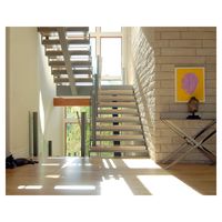 Escalier droit moderne en aluminium préfabriqué de haute qualité avec marches en bois massif et garde-corps en verre, couleurs et dimensions personnalisables