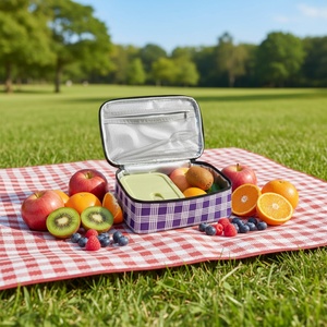 Porte-plat isotherme réutilisable pour barbecue extérieur, motif Palaka Hawaïen violet, petit format, pour pique-nique et transport de plats chauds - Product Image 3