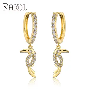 RAKOL EP5234 New Fashion Ohrringe Designer 18 Karat vergoldete Charm Creolen Cute Bird Dangle CZ Ohrringe für Frauen