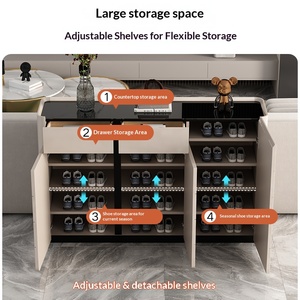 ตู้เก็บรองเท้าโลหะเคลือบเงาสูง Lxyx แชมเปญ ดีไซน์หรูหรา สำหรับทางเข้าบ้าน แบ่งพื้นที่จัดเก็บในโถงทางเดิน สไตล์มินิมอล จุรองเท้าได้ 24-35 คู่ - Product Image 4