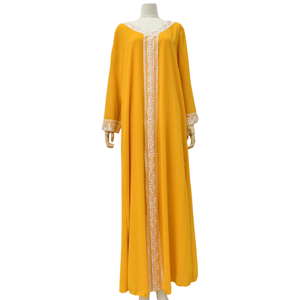 Robe musulmane pour femme Moyen Orient Abaya couleur unie broderie florale ceinture ethnique vêtements islamique caftan mode robe de soirée - Product Image 1