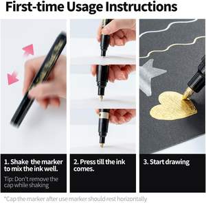 TranSon 2pcs stylos à peinture or à pointes moyennes fines pour marqueurs chromés liquides avec <span class=keywords><strong>effet</strong></span> <span class=keywords><strong>miroir</strong></span> pour modèles de bricolage ensemble en plastique d'art artisanal - Product Image 3