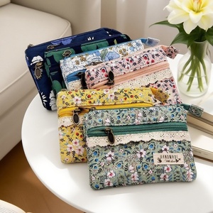 Monedero para niñas, estilo pastoral fresco del Año del Caballo, floral, con doble cremallera, de <span class=keywords><strong>tela</strong></span> de algodón de 4 capas, transpirable, antirrobo y expandible - Product Image 4