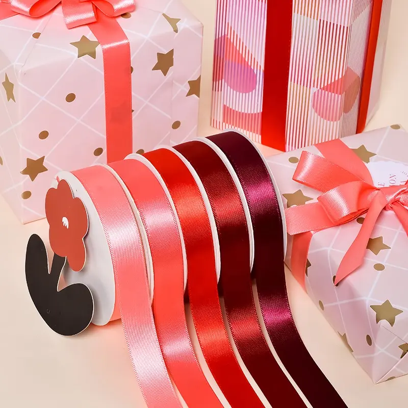 Yama Ribbon Cổ Phiếu Nhà Máy 5/8 Inch 100 Yards Mặt Duy Nhất Polyester Red Satin Ribbon 16Mm Gói Quà Tặng Ribbon