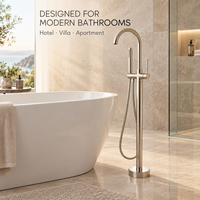 Robinet de baignoire monocommande au design moderne, à poser au sol, en laiton poli couleur or, avec cartouche céramique, jet doux, garantie 5 ans