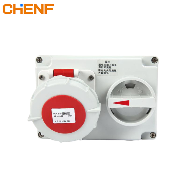 CHENF Industrial Socket Waterproof Explosion Proof IEC IP67 Power 16A 32A 63A 3P 4P 5P Socket with Switches Mechanical Interlock