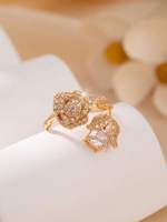 Bague élégante et romantique en cuivre avec fleur de rose et zircon, idéale pour les banquets et dîners, bijou de mode féminin