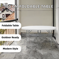 Table ronde pliante en plastique HDPE de 180 cm, directement de l'usine, pour la restauration en plein air et l'usage domestique, table ronde pliable de grande taille