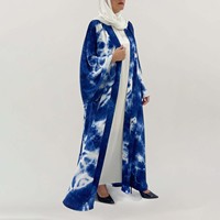 Aschulman Robe tendance personnalisée grande taille pour femmes Tie-dye Colors Printed Muslim Hijab Dress Abaya