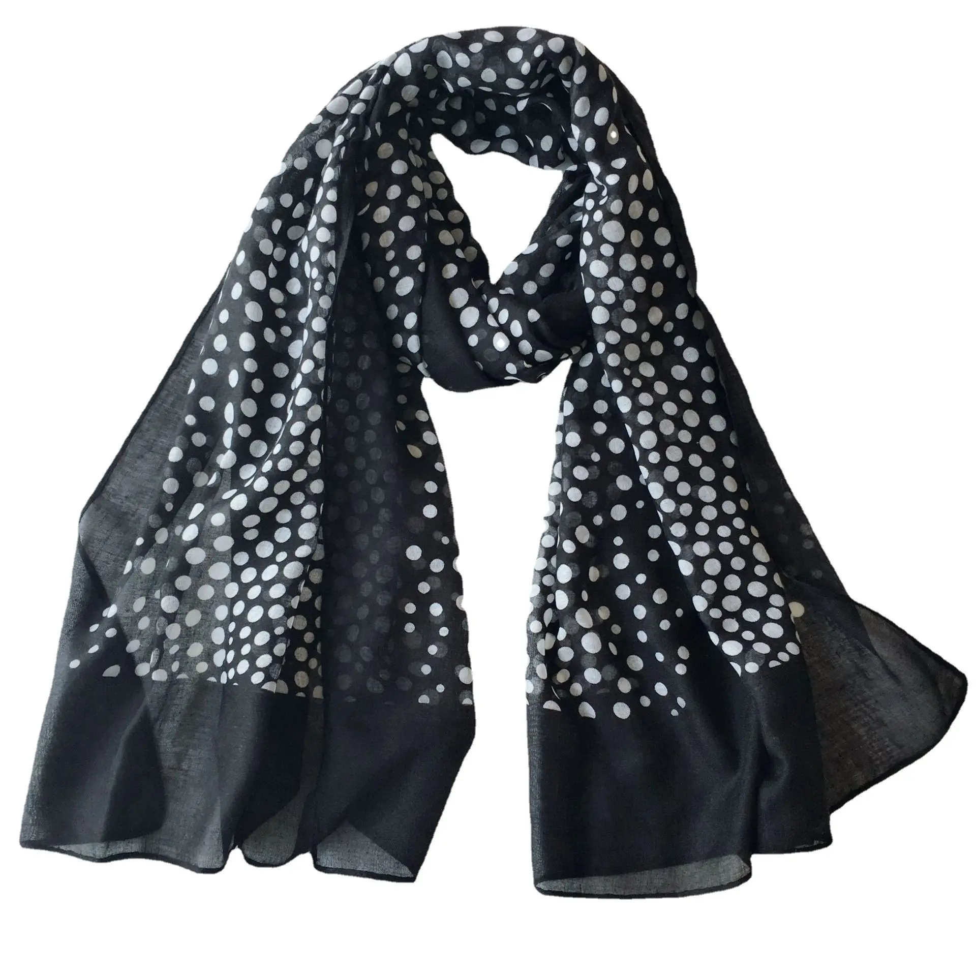 2022 Summer Polka Dots Printed Cotton Scarf