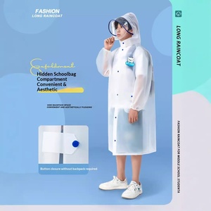 Imperméable <span class=keywords><strong>transparent</strong></span> réutilisable pour enfants (5-12 ans) avec compartiment à sac à dos intégré, style individuel, longueur longue - Product Image 3