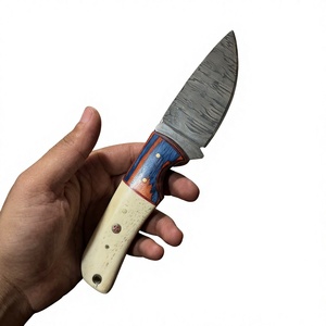 Cuchillo de acampada de hoja fija Drop Point de acero de Damasco con mango de madera Pakka azul de 20 cm, cuchillo de supervivencia para exteriores DIY - Product Image 4