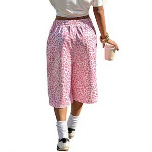 Shorts de Mujer con Estampado de Leopardo Rosa, Cintura Media, Holgados, Casuales, Tejidos, Transpirables, con Bolsillos - Product Image 2