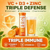 Comprimés effervescents à la vitamine C + vitamine D3 + zinc, triple défense immunitaire, saveur orange, OEM, étiquette privée, effervescent