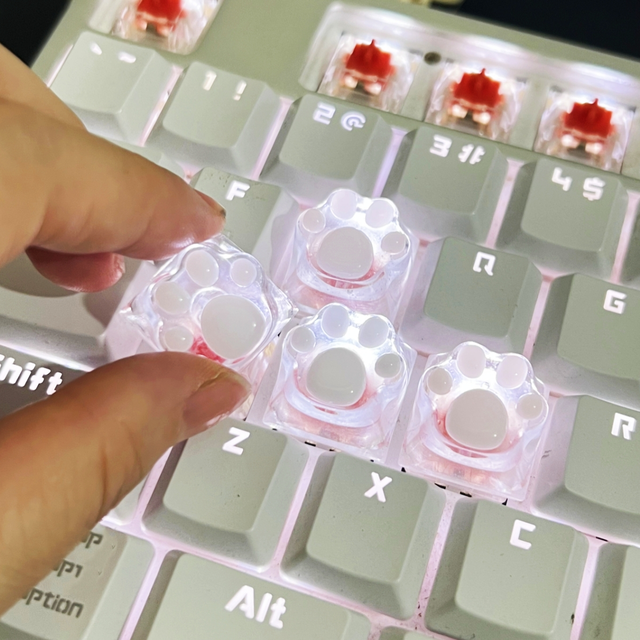 Cat Paw Keycap Soft Silicone Pad Backlit Transparent Key Caps Universal MX Axis Replacement for Mechanical Gaming Keyboard