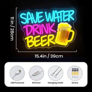 Save water drink beer neon LED indoor hanging ambient light shop <b>sign</b> wall decoration light entrance indicator light 5V 12V - Product Image 3