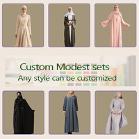 Ensemble deux pièces pour femmes musulmanes OEM Eid, chemisier à manches longues boutonné, jupe longue, 100% polyester, respirant, décontracté, vêtements islamiques modestes