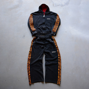 Activewear Custom Full <b>Zip</b> <b>Hooded</b> Jacket Elastic Drawstring Wide Leg Sweatpants Hoodies Set Stripes Embroidery Design Tracksuit - Product Image 1