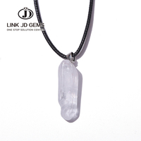 JD Femmes Mode Blanc Clair Quartz Cuir Corde Guérison Ras Du Cou Naturel Cristal De Roche Pierre Columen Pendentif Collier