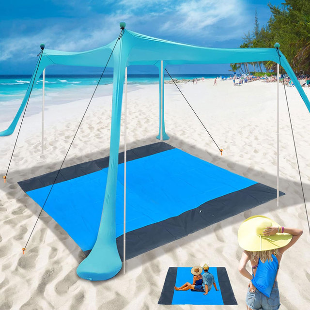 Factory Supply Beach Canopy Beach Sun Shelter Camping Tent UPF50+ Fabric Easy to Setup Stability Poles Beach Shade