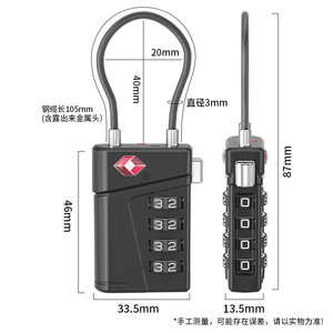 Cadenas à combinaison TSA-545 en alliage de zinc avec fil de 3 mm et indicateur lumineux rouge, approuvé pour l'usage douanier - Product Image 2