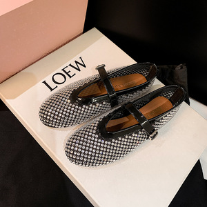 Chaussures plates Mary Jane pour femmes, été, en maille nid d'abeille entièrement ornées de strass, avec boucle, talon bas de 1 cm, légères, respirantes, scintillantes, pour soirée - Product Image 1
