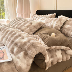 Ensemble de literie en fausse fourrure de lapin et velours laiteux, imprimé <span class=keywords><strong>vache</strong></span>, peluche moelleuse, 4 pièces, housse de <span class=keywords><strong>couette</strong></span>, literie chaude pour l'hiver - Product Image 5