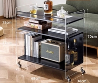 Table d'appoint mobile multi-niveaux en acrylique avec étagère de rangement roulante pour salon et chambre