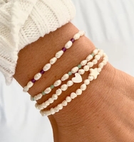 Venta al por mayor personalización 18K oro Acero inoxidable cuenta Mini perla Original perlas de agua dulce pulseras elásticas joyería para mujeres