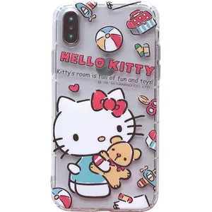 Sevimli Hello Kitty temizle yumuşak TPU cep telefonu kılıfı iPhone 15 14 13 12 Pro max 6/7/8 artı darbeye hava yastığı arka kapak