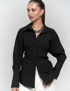 2025 camicia a vita bianca stile europeo primavera estate camicetta a maniche lunghe in puro cotone <span class=keywords><strong>con</strong></span> Top regolabile - Product Image 4