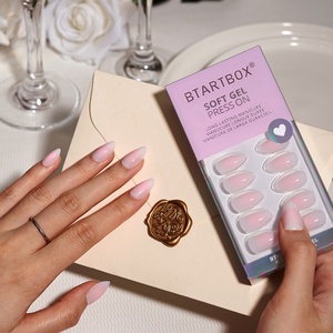BTARTBOX - Uñas Postizas Cortas de Lujo con Forma de Almendra, con Pegamento, Color Rosa Degradado, Gel Suave, Hechas a Mano, Kit de Uñas Postizas a Presión, Venta al por Mayor - Product Image 1