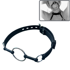 Mordaza de silicona negra para bondage con anillo metálico negro y tapón de <span class=keywords><strong>boca</strong></span> abierta, mordaza de anillo para adultos - Product Image 1