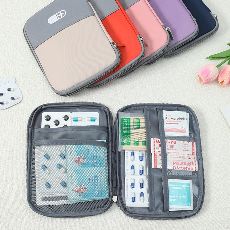Portable Small Oxford Material Medicine Storage Bag with Zipper Closure and Waist Strap for Travel Home Emergency Use