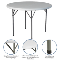 Vente en gros 43 ''table ronde pliante de soufflage portable blanc pour fête intérieure et extérieure