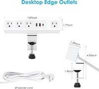 Multiprise à pince de bureau avec 3 ports USB et 4 prises US pour bureau, maison, salon