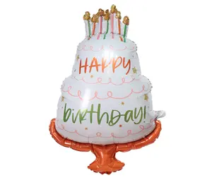 Balões de folha de alumínio para bolo de feliz aniversário branco por atacado, decoração perfeita para festas de aniversário de crianças e adultos