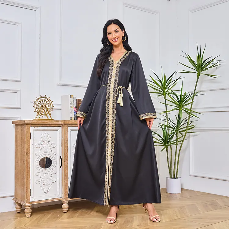 Sommer neu arabisch abaya muslimisches kleid bestickte spitze modische kleider