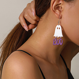 Pendientes de calavera acrílicos para mujer, forma de esqueleto irregular, pendientes colgantes de moda para Halloween - Product Image 4