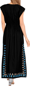 2022 verano Casual elegante mujer negro señoras cuello en V profundo bordado Maxi vestido con abertura lateral - Product Image 5