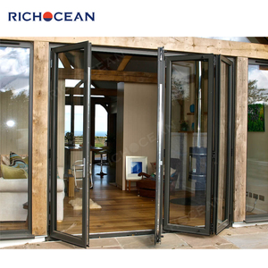 Porte coulissante accordéon en verre à double battant en aluminium de conception moderne RICHOCEAN, projet de porte pliante personnalisée - Product Image 6