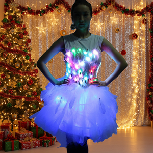 Elegante Abito da Ballo LED con Piume Luminose per Feste in Bar, Costume Sexy da Donna per Spettacoli, Abito da Regina Showgirl - Product Image 6