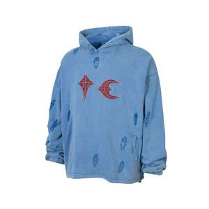 Sudadera con capucha informal holgada para hombre y mujer, estilo nuevo, de cuero con parches desgastados y rotos, de la marca de moda TC. - Product Image 2