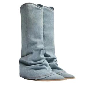 Botas vaqueras de mujer de verano 2026, estilo retro americano dulce y fresco, con punta afilada, hasta la rodilla, holgadas, que aumentan la altura, para tallas pequeñas. - Product Image 5