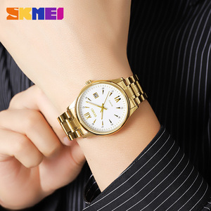 Skmei Quartz Watch Gold Stainless Steel Band Black Dial Men's Business Watch With Calendar Water Resistant - Product Image 4
