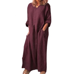 2025 Fabricantes de <span class=keywords><strong>ropa</strong></span> de mujer informal personalizada Novedades <span class=keywords><strong>Ropa</strong></span> de mujer <span class=keywords><strong>al</strong></span> <span class=keywords><strong>por</strong></span> <span class=keywords><strong>mayor</strong></span> Maxi vestido de lino de manga larga con bolsillo - Product Image 2