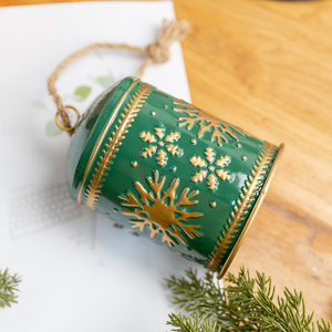 <b>Vintage</b> Embossed Metal Christmas Bells, Snowflake Hand Painted <b>Tin</b> Hanging Ornaments, Rustic Farmhouse Holiday Decor - Product Image 4