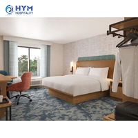 Ensemble de meubles de chambre d'hôtel Hampton Inn de style moderne 5 étoiles, durable, pour usage commercial, style panneau en bois, lit de 1,8 m, tailles et couleurs personnalisées 1